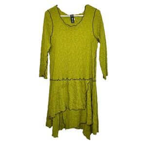 NoBlu Medium Crinkle Textured Asymmetric Tunic Dress Green Artsy Lagenlook